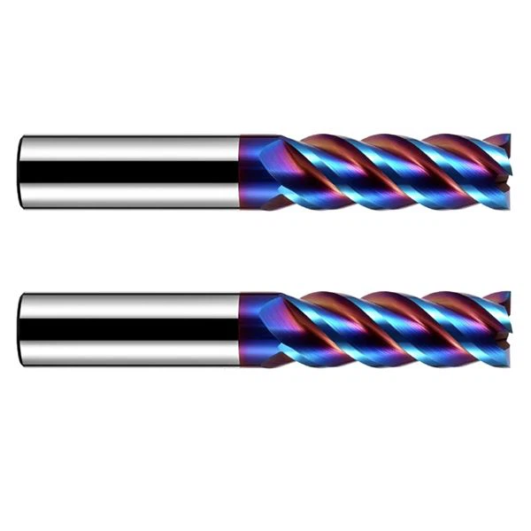 EM650 65HRC Super Hard Carbide Nano Blue Coated End Mill Tools With Dry Cooling